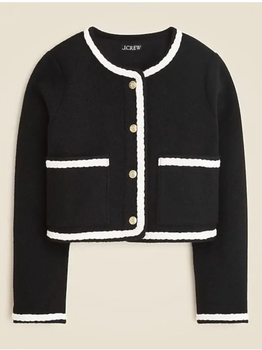 NWT J.Crew Boucle Yarn Lady Jacket Blazer Black Knit with White Trim XS